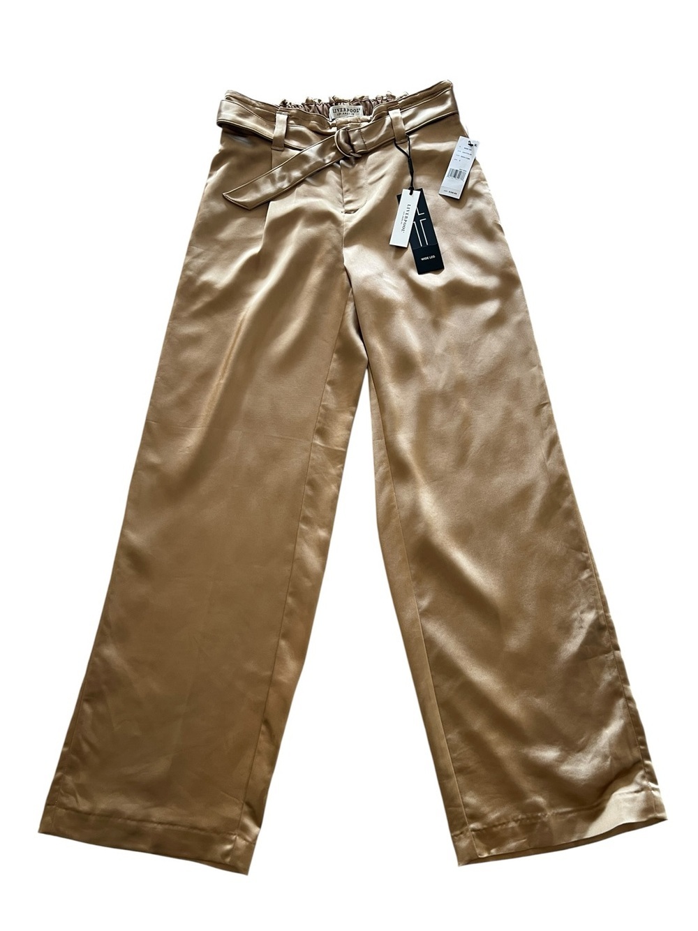 Liverpool Los Angeles Gold Satin Like High Waisted Wide Leg Pants w/Belt- S